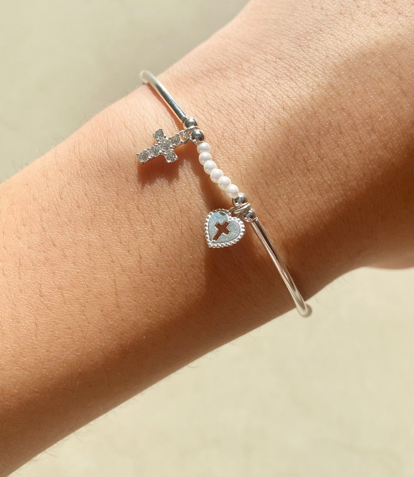 Silver cross charms bracelet