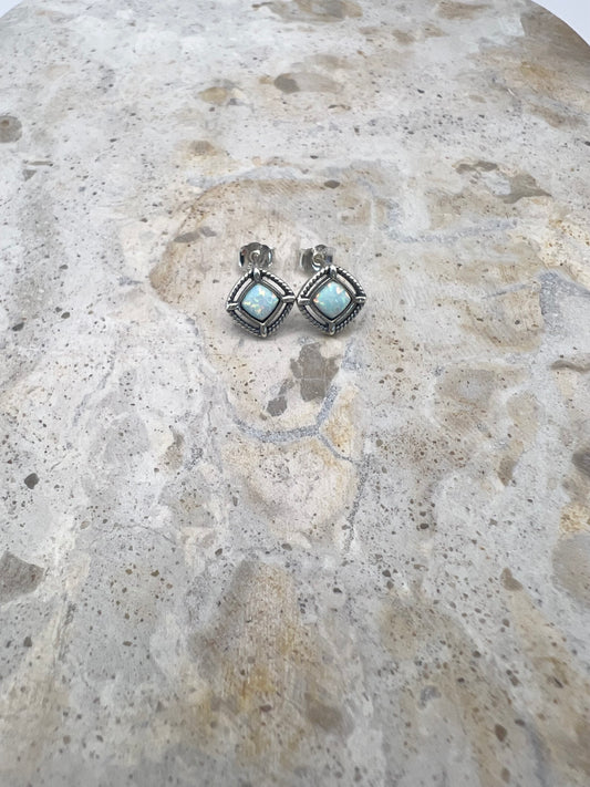 White Opal Silver Earrings