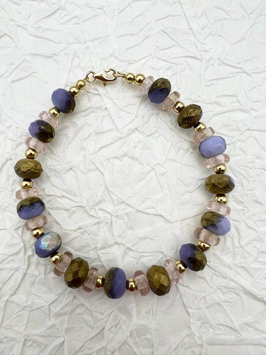 Gold purple glass bead bracelet