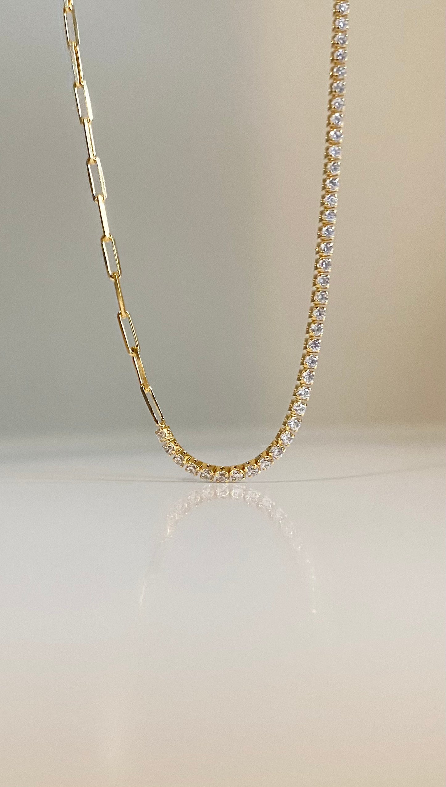 Sterling Silver Gold Vermeil Chain and Swarovski Crystal Necklace