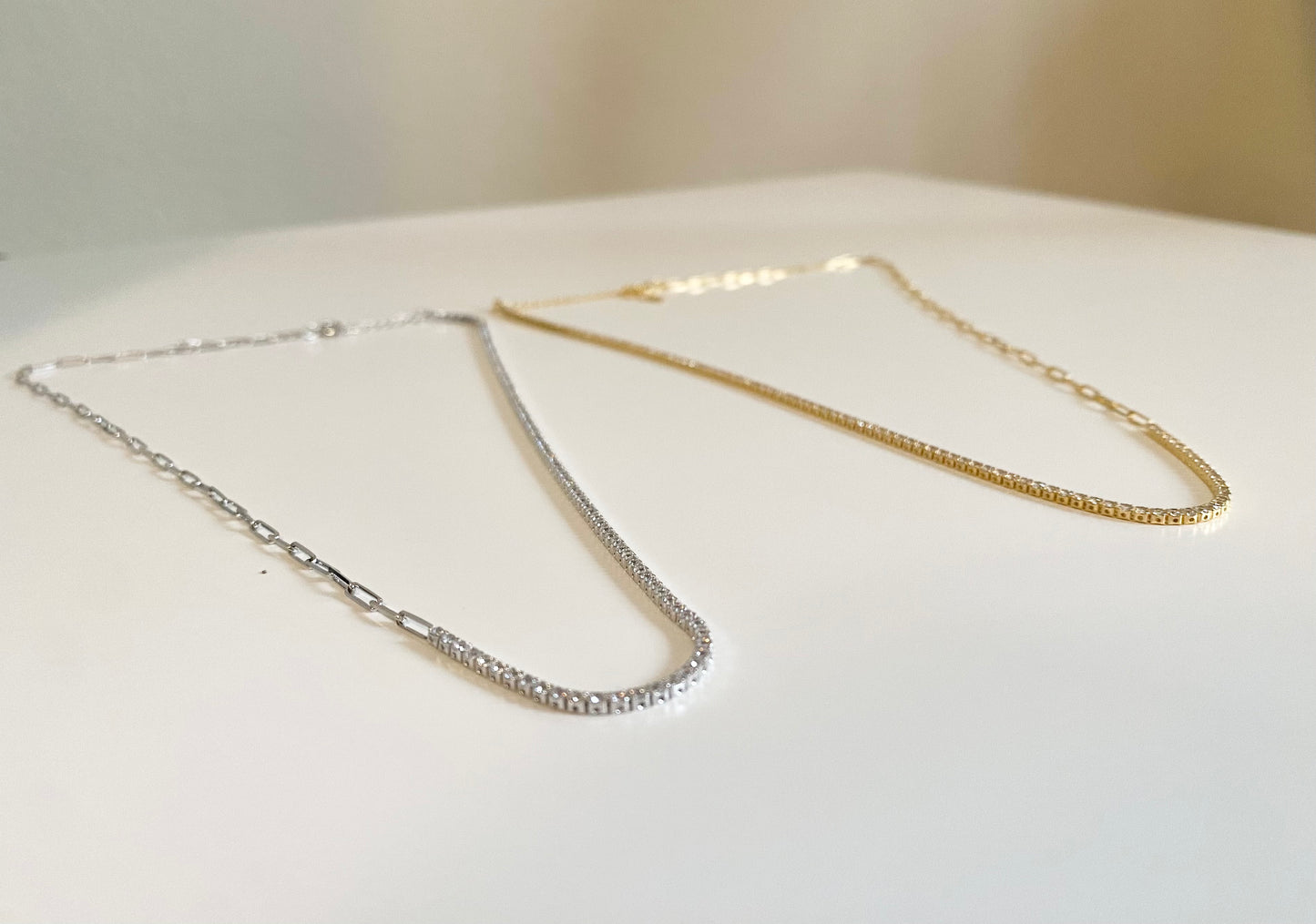 Sterling Silver Gold Vermeil Chain and Swarovski Crystal Necklace