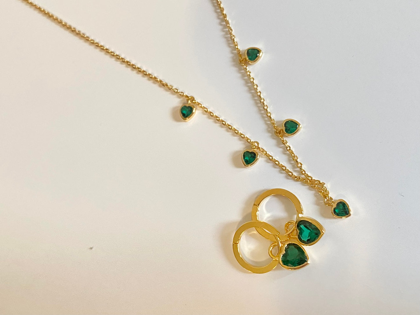 Emerald Green Heart Shaped Hooped-Earrings and Necklace Set